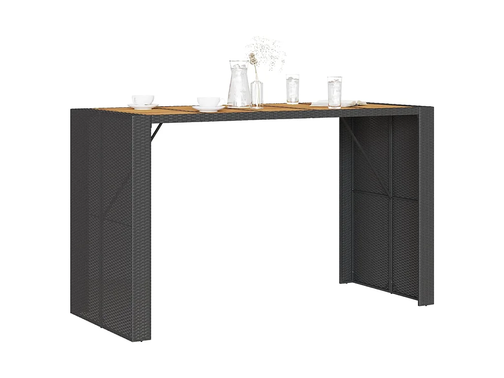 Garten-Bartisch mit Holzplatte Schwarz 185x80x110 cm Polyrattan