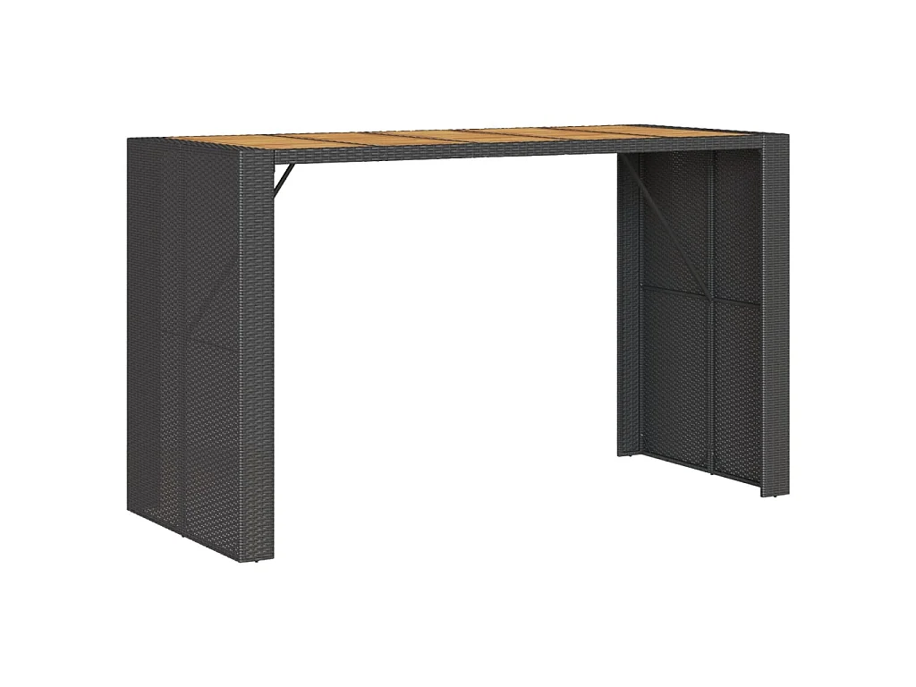 Garten-Bartisch mit Holzplatte Schwarz 185x80x110 cm Polyrattan