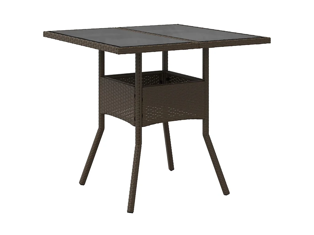 Table de jardin avec dessus en verre marron résine tressée