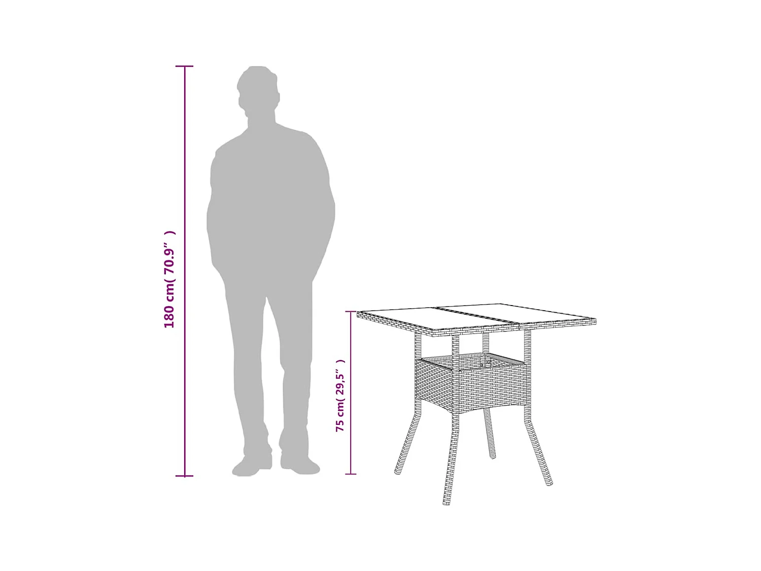 Gartentisch mit Glasplatte Grau 80x80x75 cm Poly Rattan