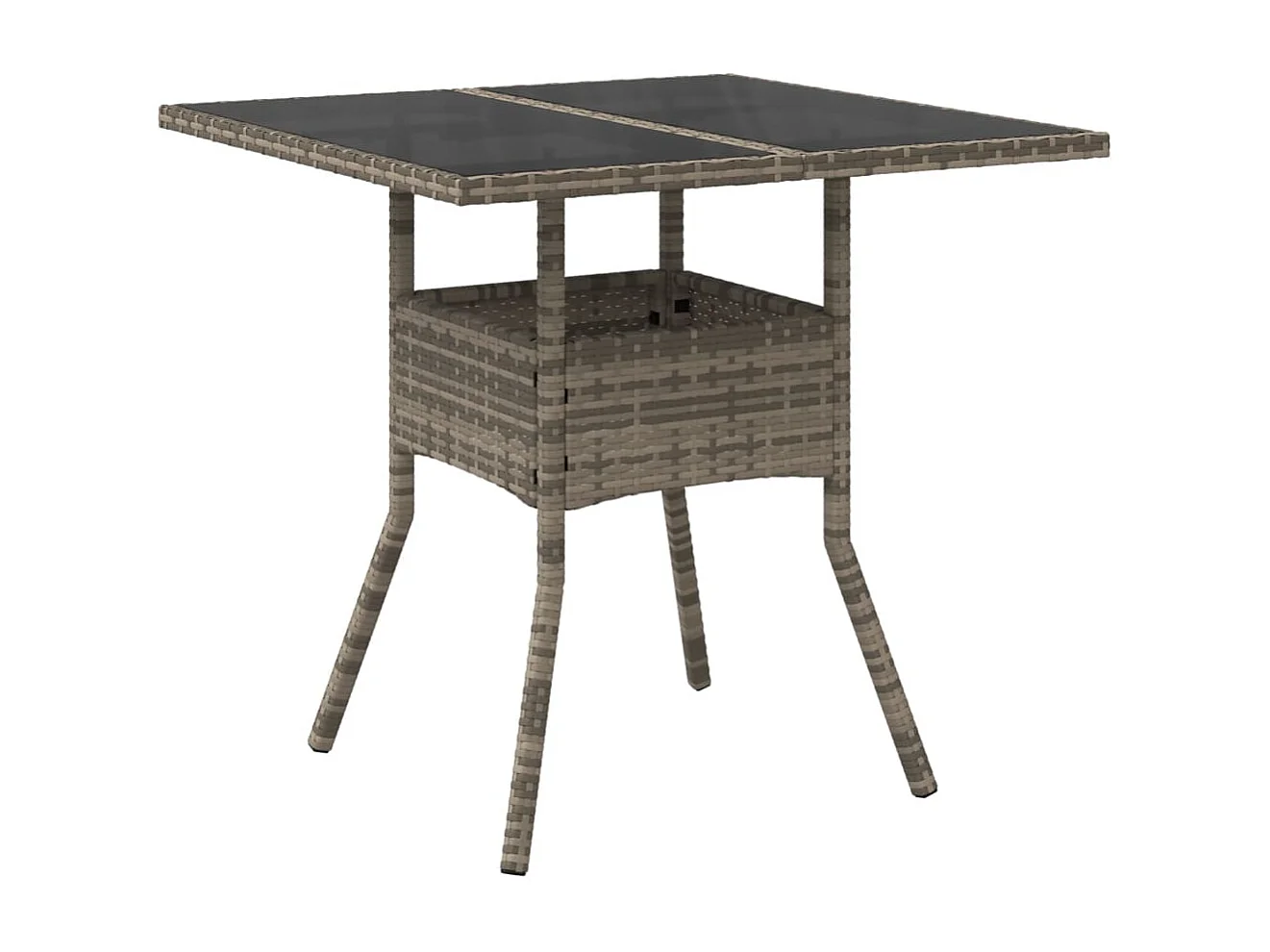 Tuintafel met glazen blad 80x80x75 cm poly rattan grijs