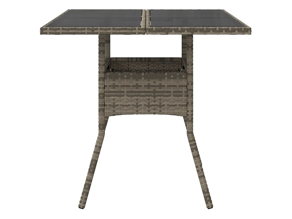 Tuintafel met glazen blad 80x80x75 cm poly rattan grijs
