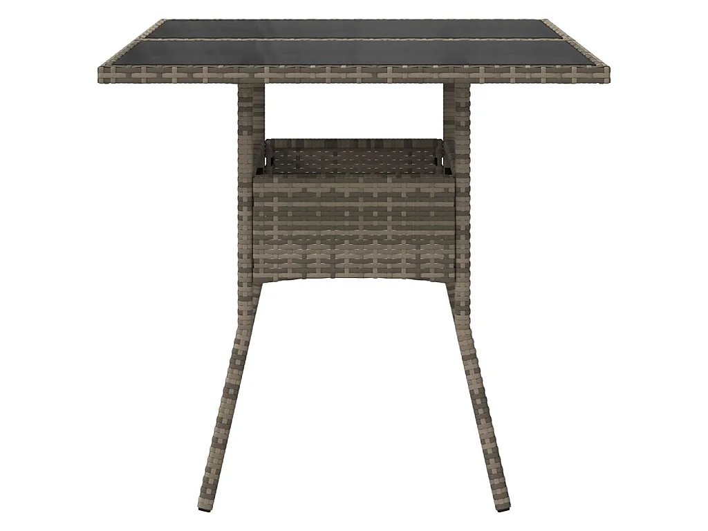 Tuintafel met glazen blad 80x80x75 cm poly rattan grijs