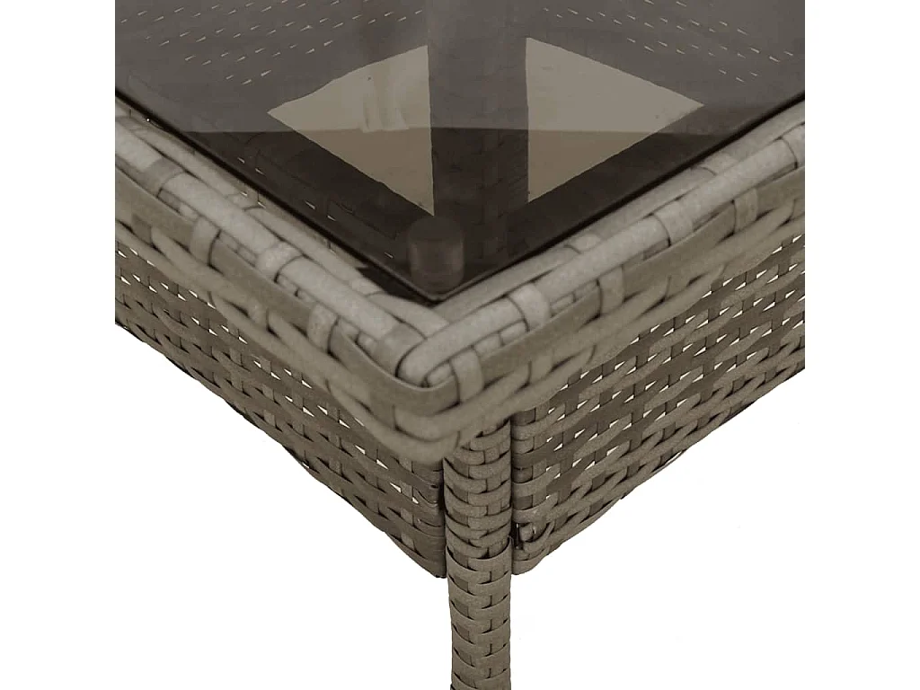Tuintafel met glazen blad 80x80x75 cm poly rattan grijs