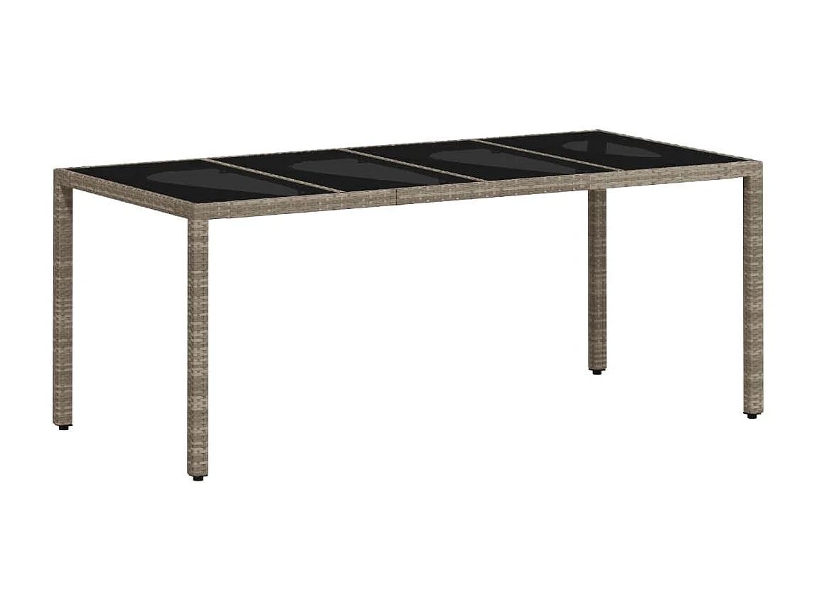 Tuintafel met glazen blad 190x90x75 cm poly rattan lichtgrijs