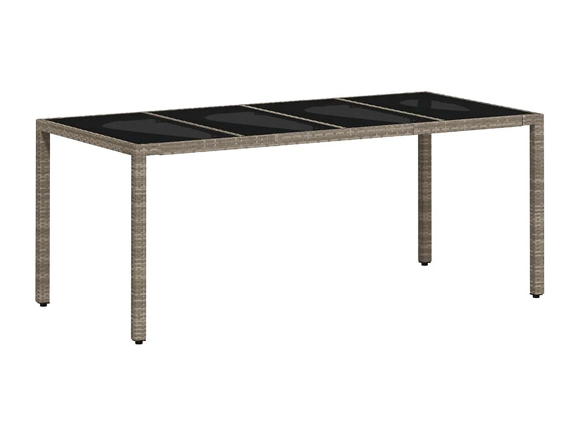Tuintafel met glazen blad 190x90x75 cm poly rattan lichtgrijs