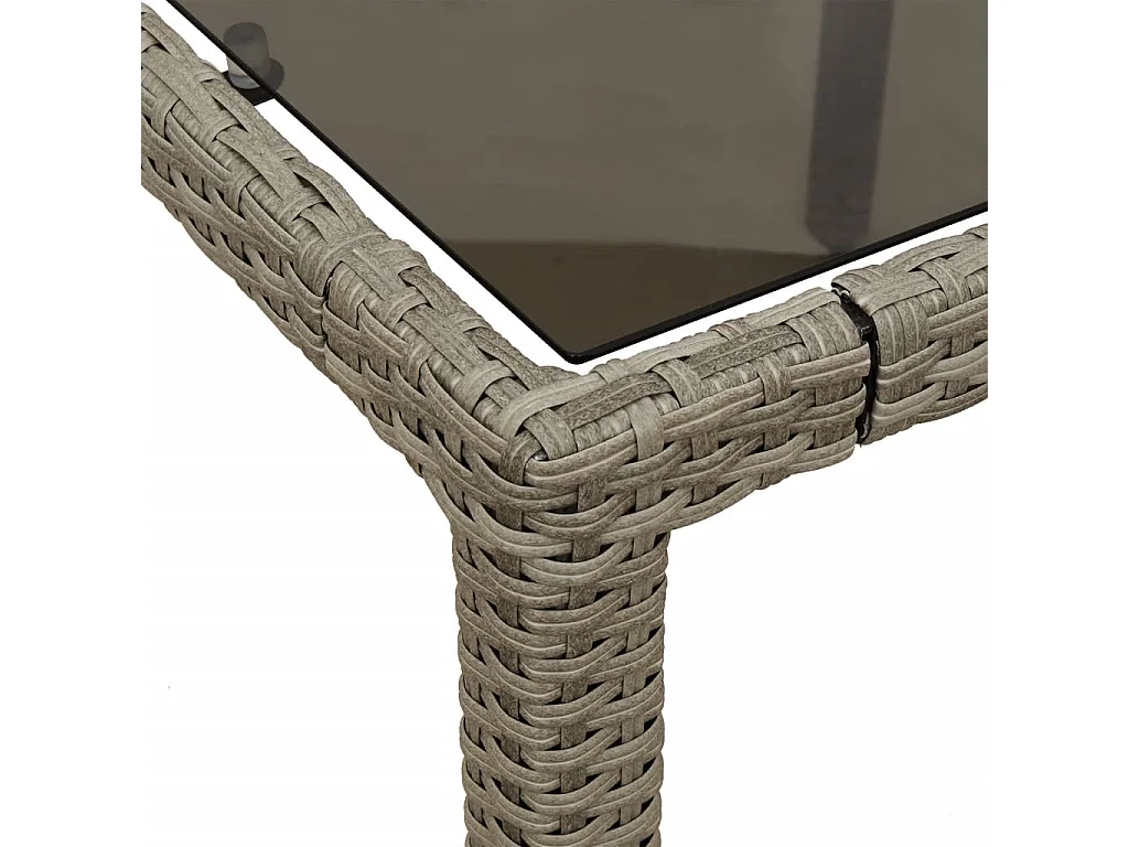 Tuintafel met glazen blad 190x90x75 cm poly rattan lichtgrijs