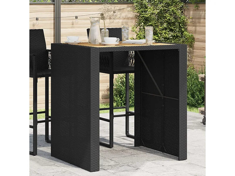 Garten-Bartisch mit Holzplatte Schwarz 105x80x110 cm Polyrattan