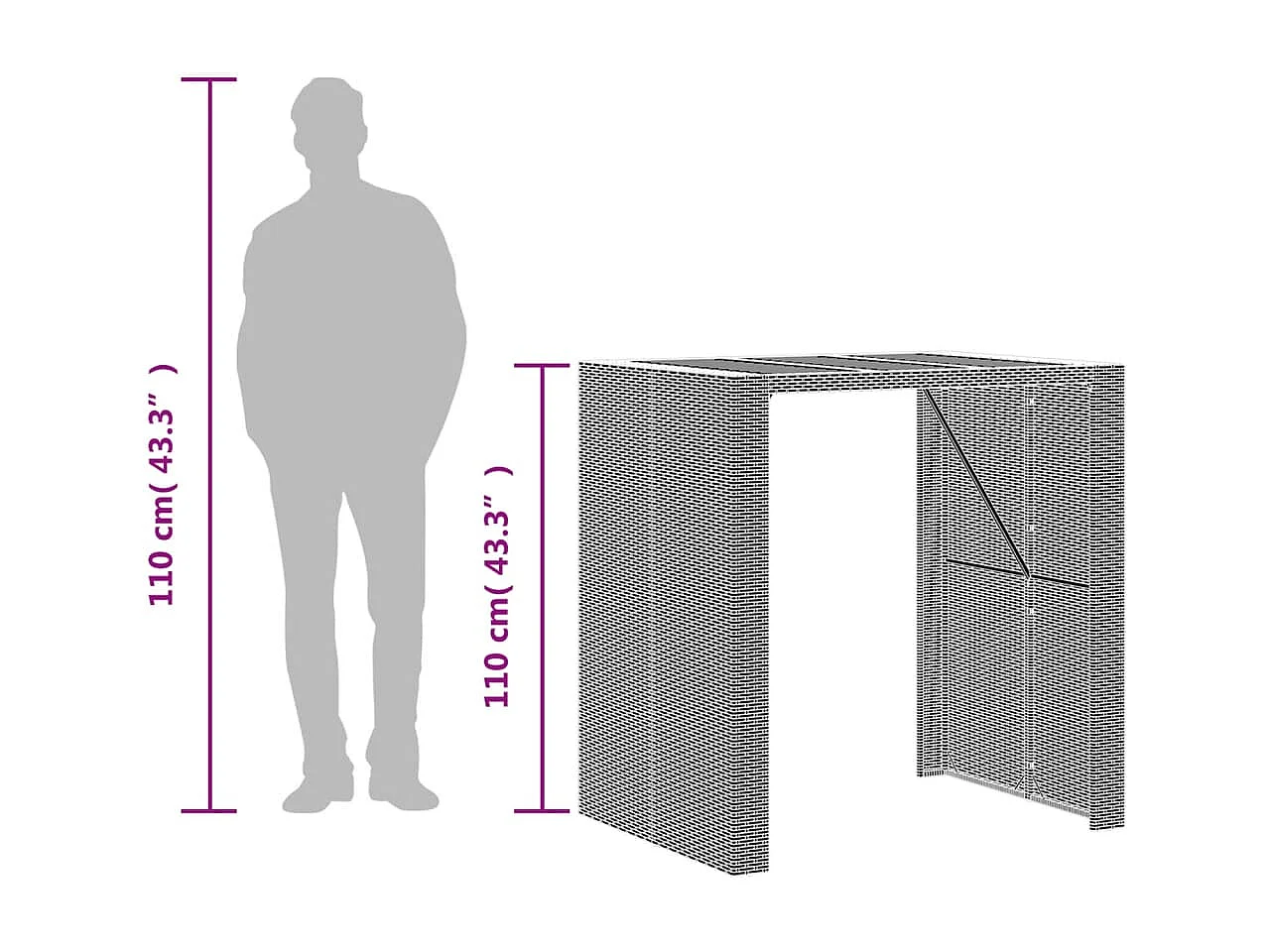 Garten-Bartisch mit Holzplatte Schwarz 105x80x110 cm Polyrattan