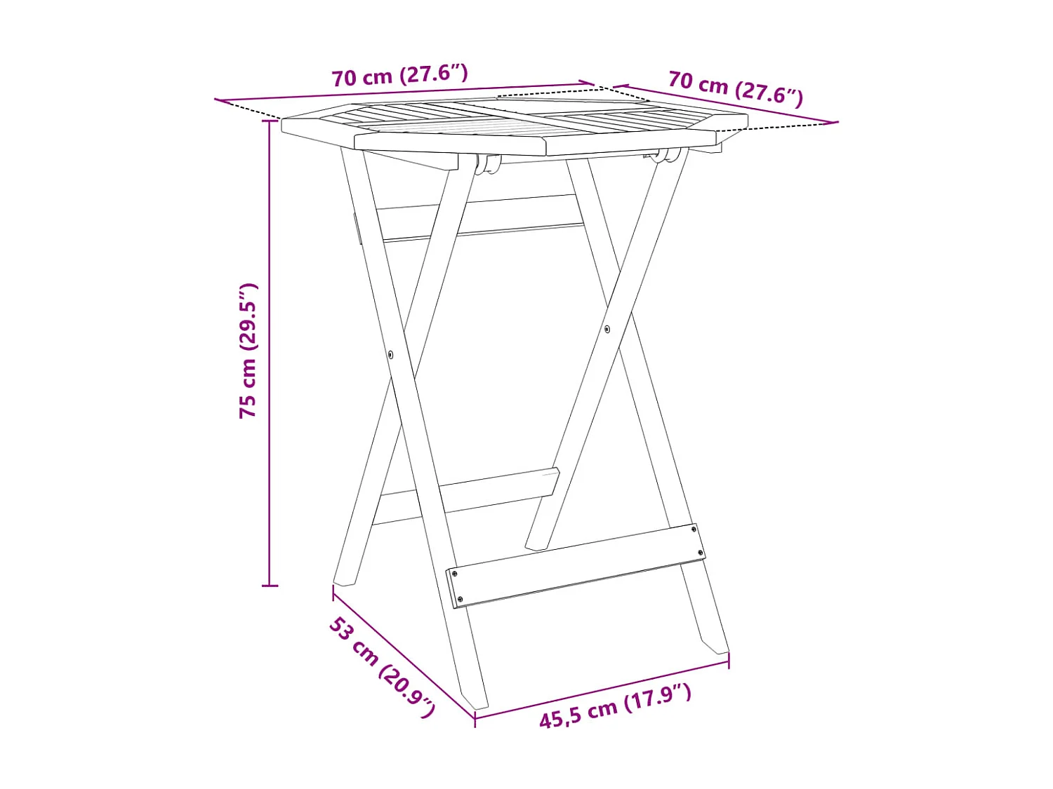 Table pliable de jardin Ø70x75 cm bois d'acacia massif