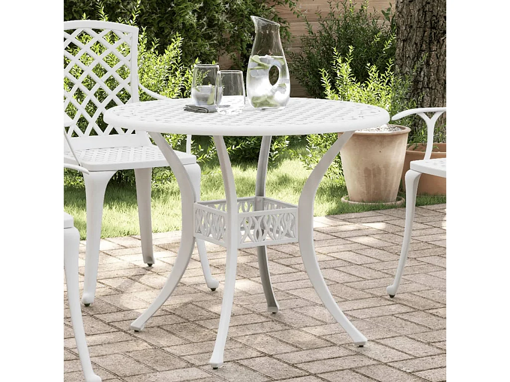 Table de jardin blanc Ø90x75 cm aluminium coulé
