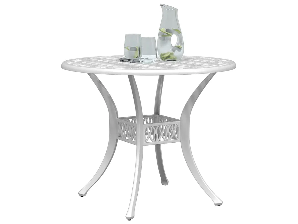 Table de jardin blanc Ø90x75 cm aluminium coulé