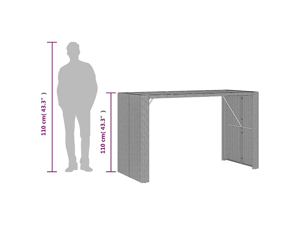 Tuinbartafel acaciahouten blad 185x80x110 cm poly rattan grijs