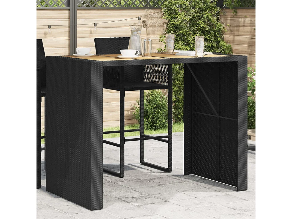 Garten-Bartisch mit Holzplatte Schwarz 145x80x110 cm Polyrattan