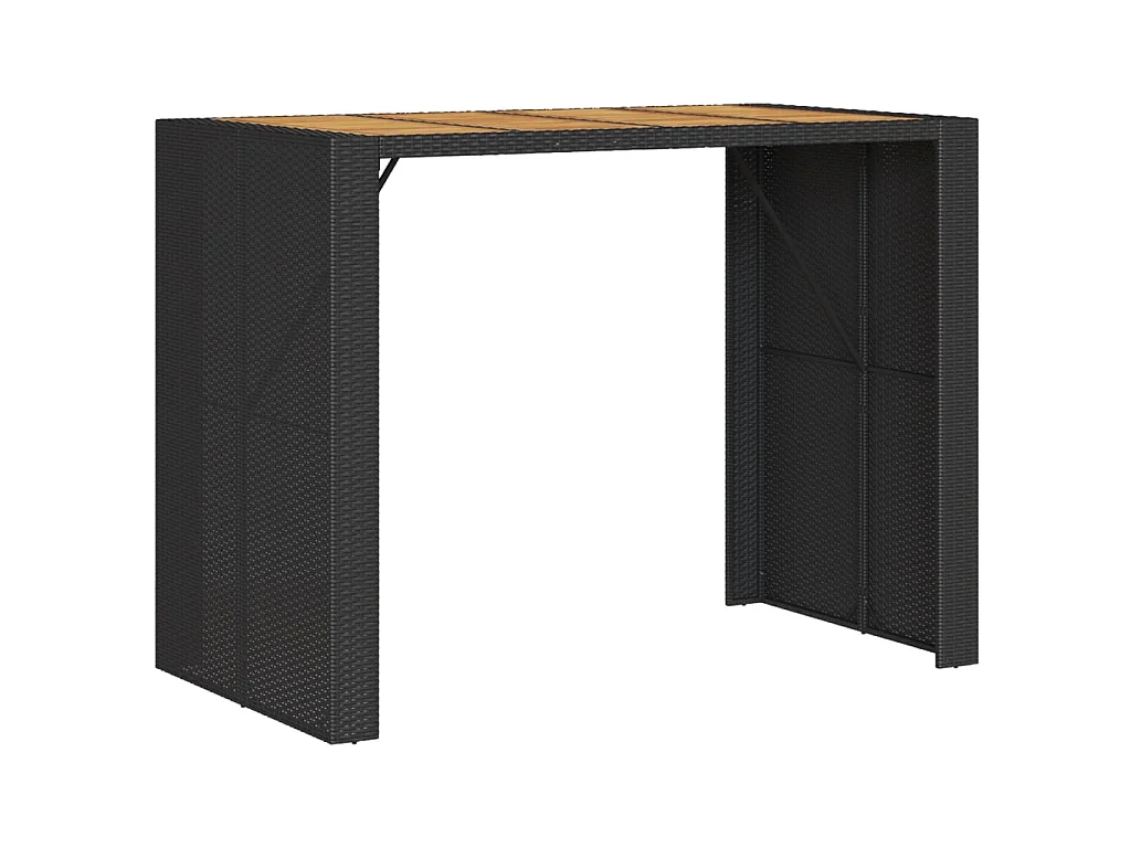 Mesa alta jardín superficie madera ratán PE negro 145x80x110 cm