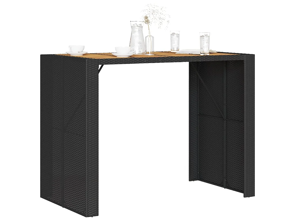 Mesa alta jardín superficie madera ratán PE negro 145x80x110 cm
