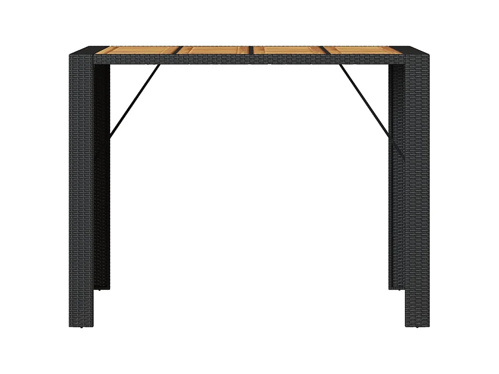 Mesa alta jardín superficie madera ratán PE negro 145x80x110 cm