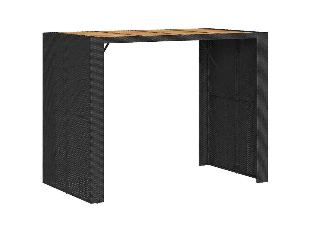 Mesa alta jardín superficie madera ratán PE negro 145x80x110 cm