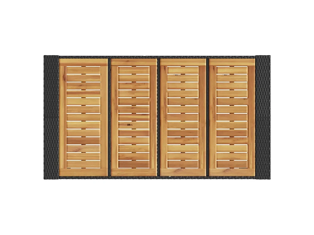 Mesa alta jardín superficie madera ratán PE negro 145x80x110 cm