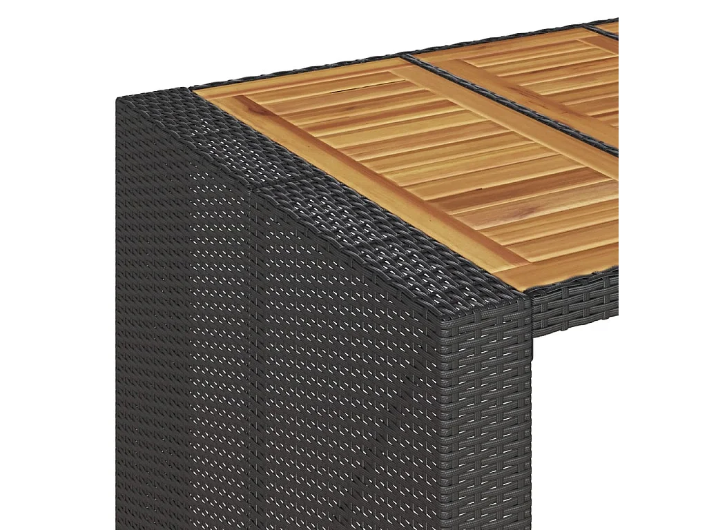 Mesa alta jardín superficie madera ratán PE negro 145x80x110 cm