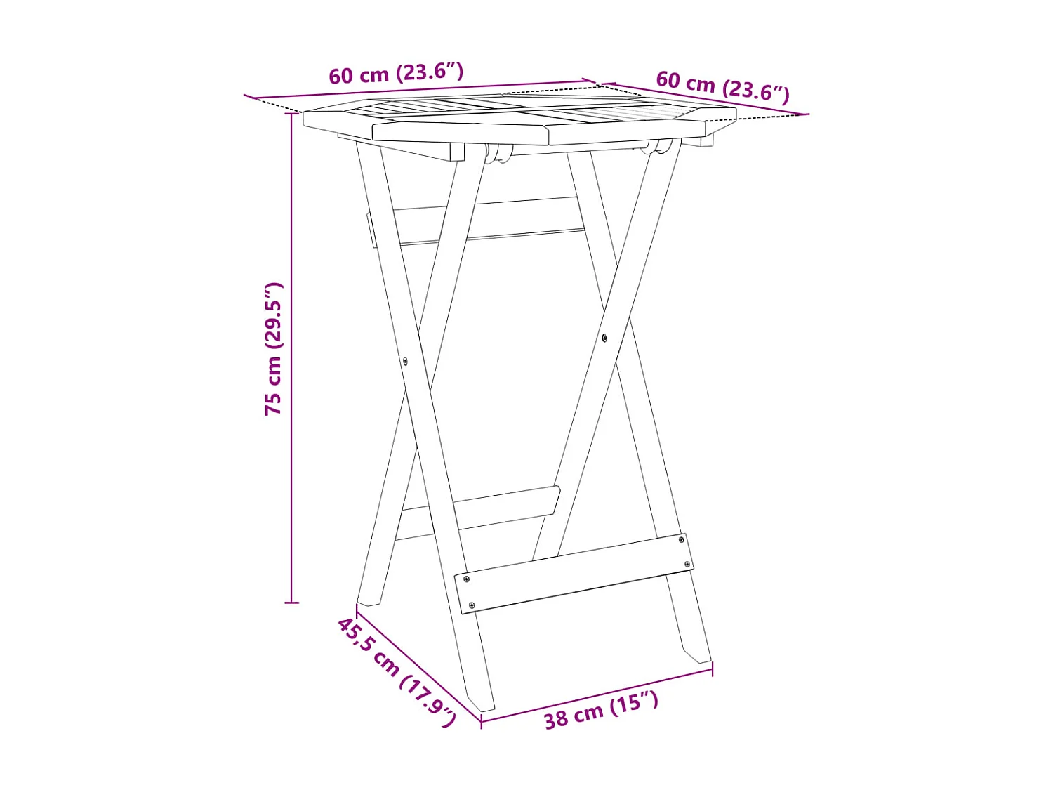 Mesa de jardín plegable madera maciza de acacia Ø60x75 cm