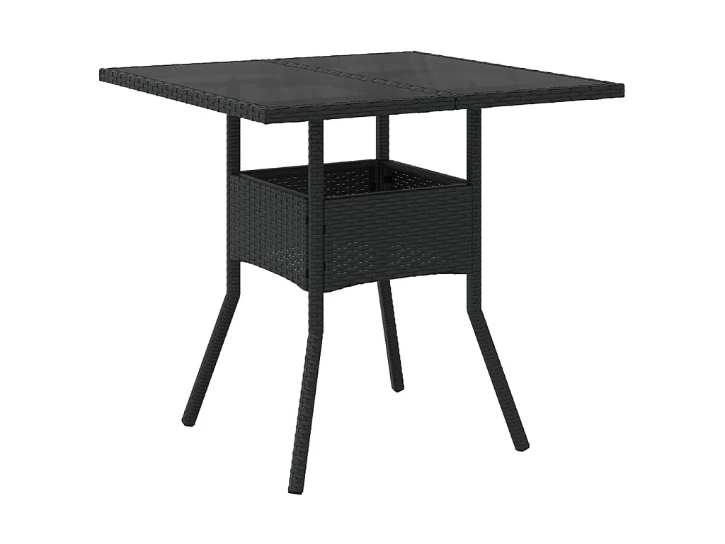 Table de jardin dessus en verre noir 80x80x75 cm résine tressée