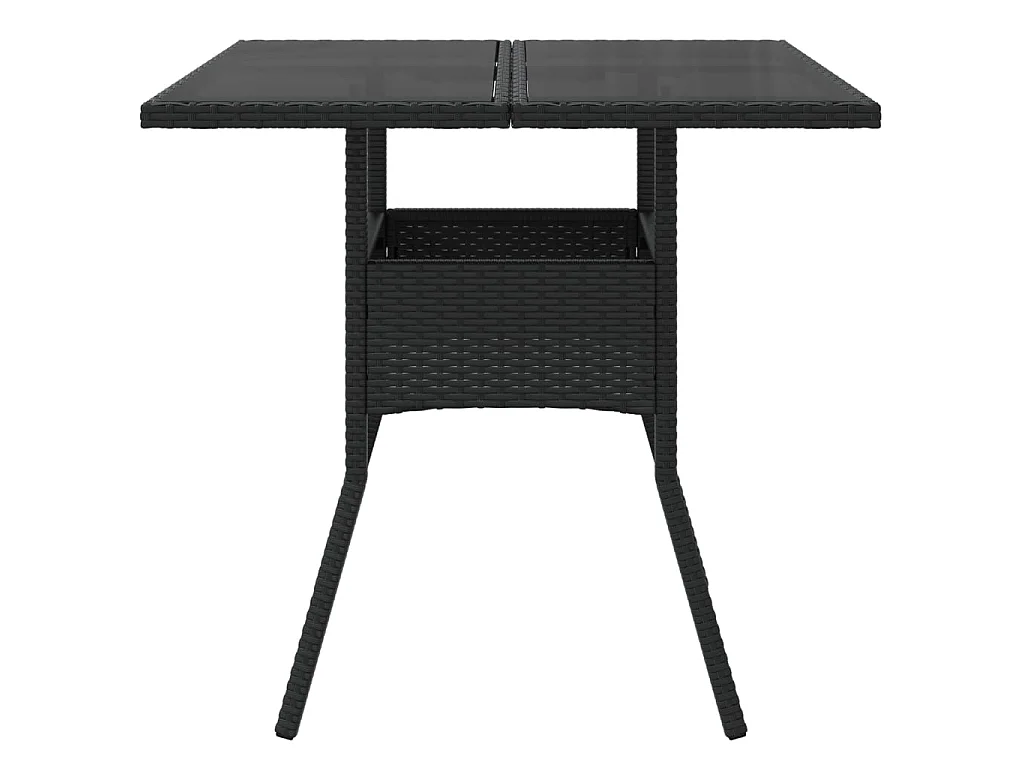 Table de jardin dessus en verre noir 80x80x75 cm résine tressée