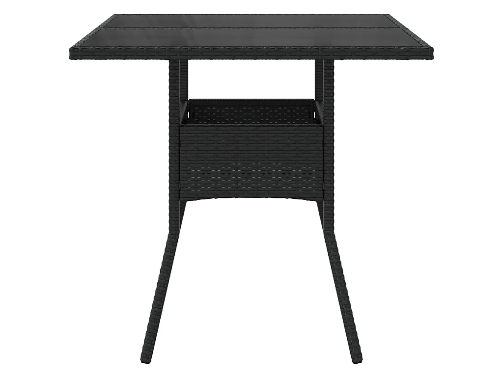 Table de jardin dessus en verre noir 80x80x75 cm résine tressée