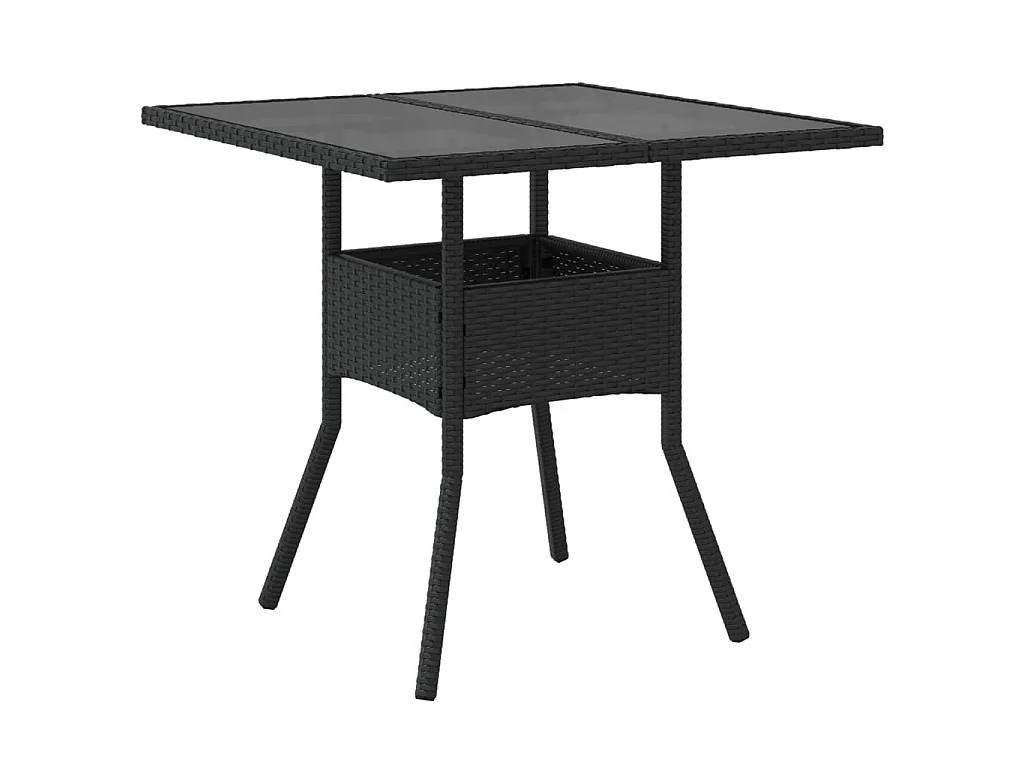 Table de jardin dessus en verre noir 80x80x75 cm résine tressée