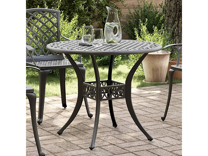 Tavolo da Giardino Nero Ø90x75 cm in Alluminio Pressofuso