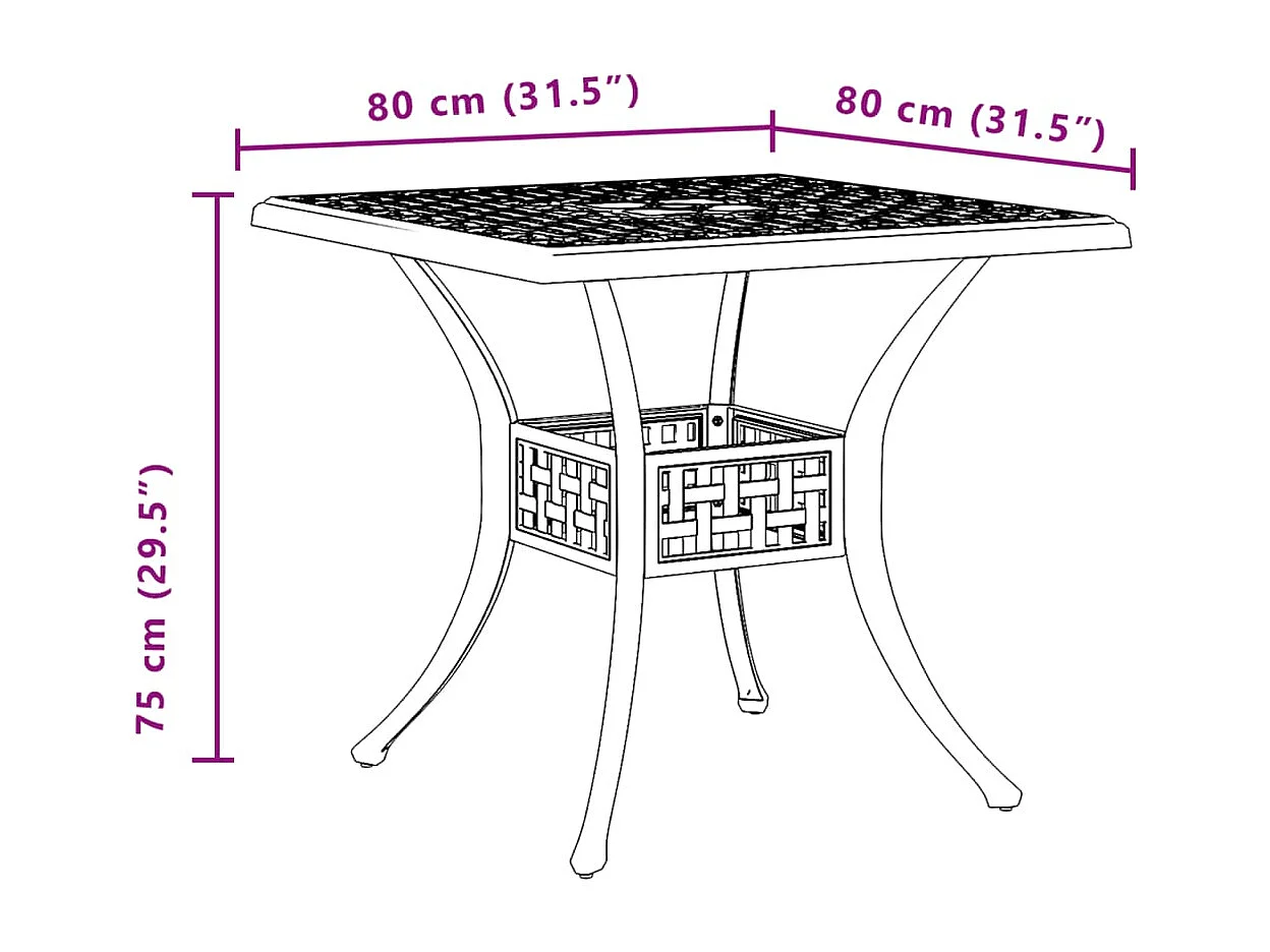 Tuintafel 80x80x75 cm gietaluminium bronskleurig