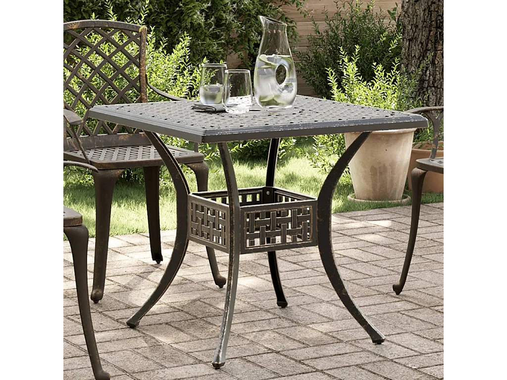 Tuintafel 80x80x75 cm gietaluminium bronskleurig