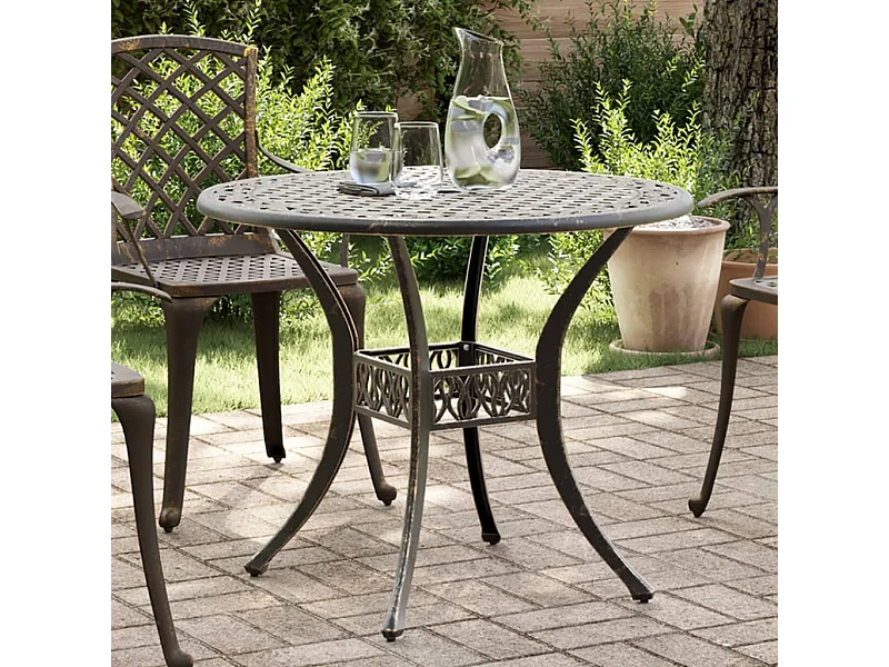 Table de jardin bronze Ø90x75 cm aluminium coulé