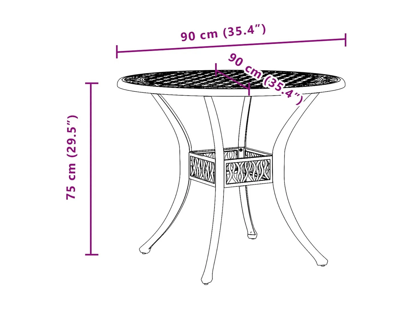 Table de jardin bronze Ø90x75 cm aluminium coulé