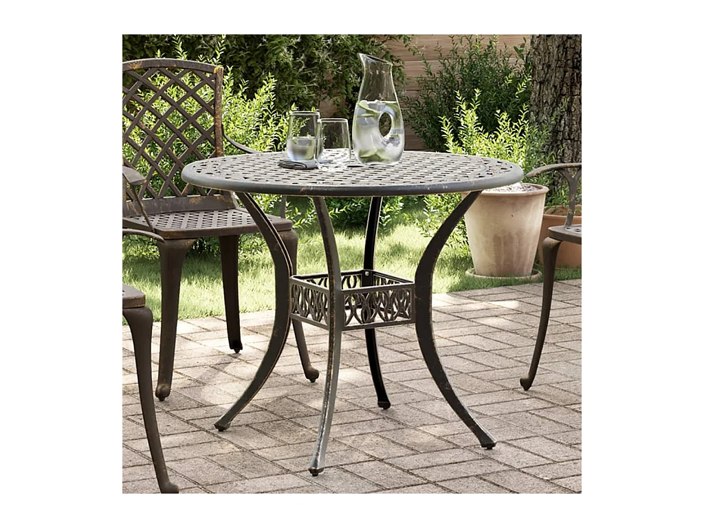 Table de jardin bronze Ø90x75 cm aluminium coulé