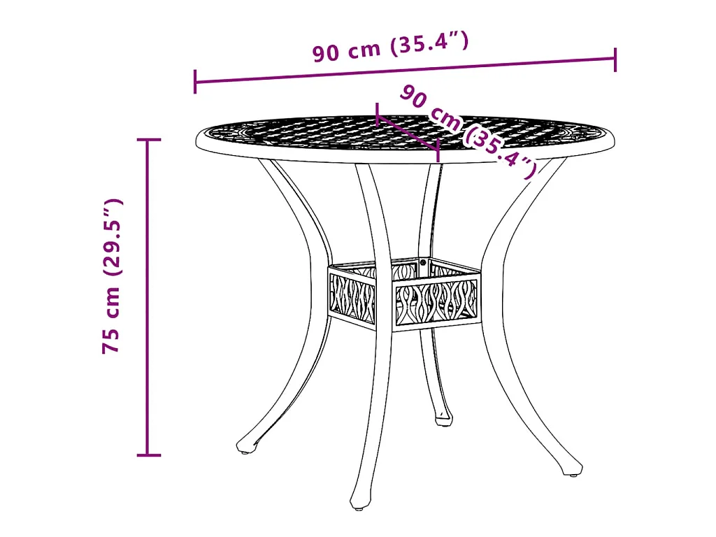 Table de jardin bronze Ø90x75 cm aluminium coulé