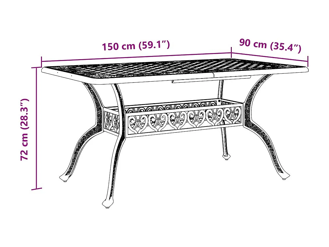 Table de jardin blanc 150x90x72 cm aluminium coulé