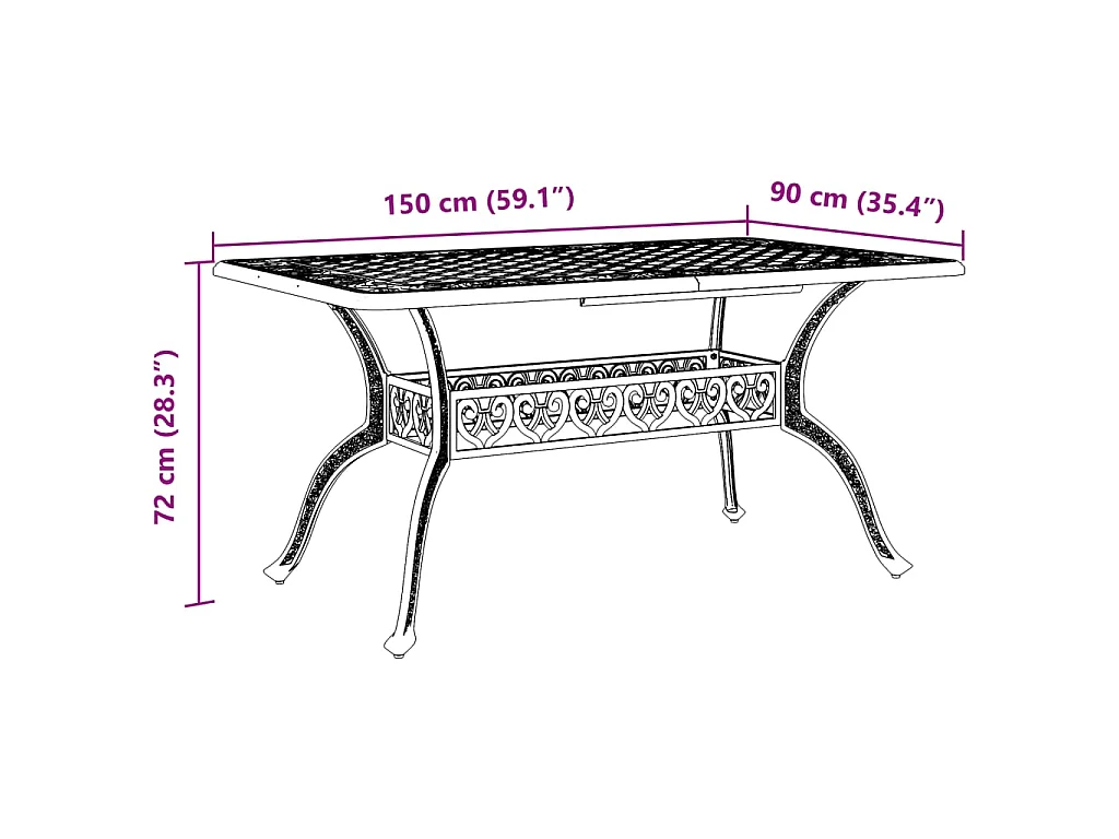 Tavolo da Giardino Bianco 150x90x72 cm in Alluminio Pressofuso