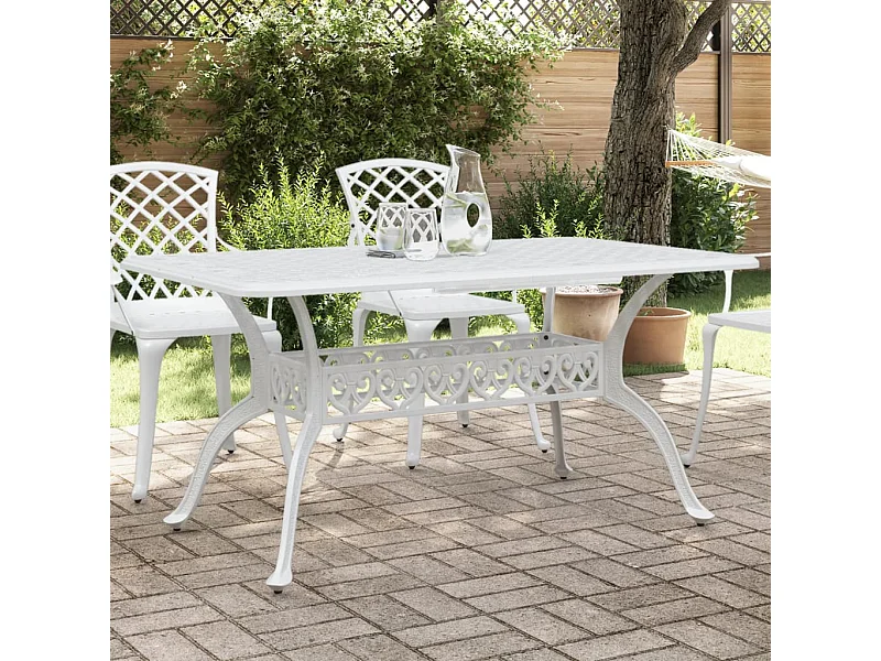 Table de jardin blanc 150x90x72 cm aluminium coulé