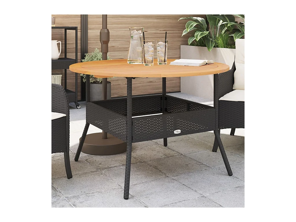 Table de jardin et dessus en bois d'acacia noir résine tressée