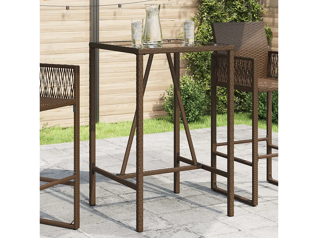 Mesa de bar para exterior 70x70x110 cm vime PE castanho