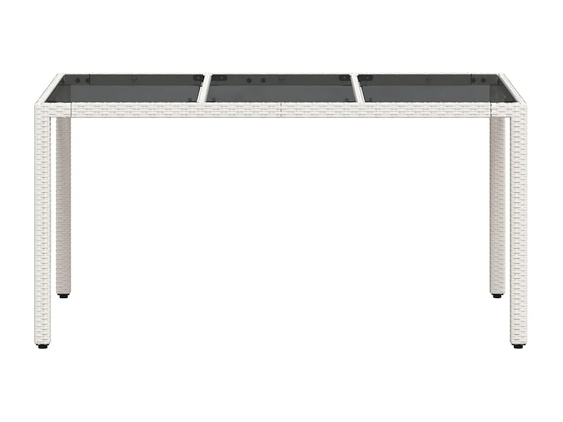 Gartentisch mit Glasplatte Weiß 150x90x75 cm Poly Rattan