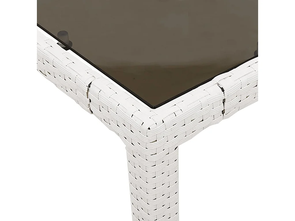 Gartentisch mit Glasplatte Weiß 150x90x75 cm Poly Rattan
