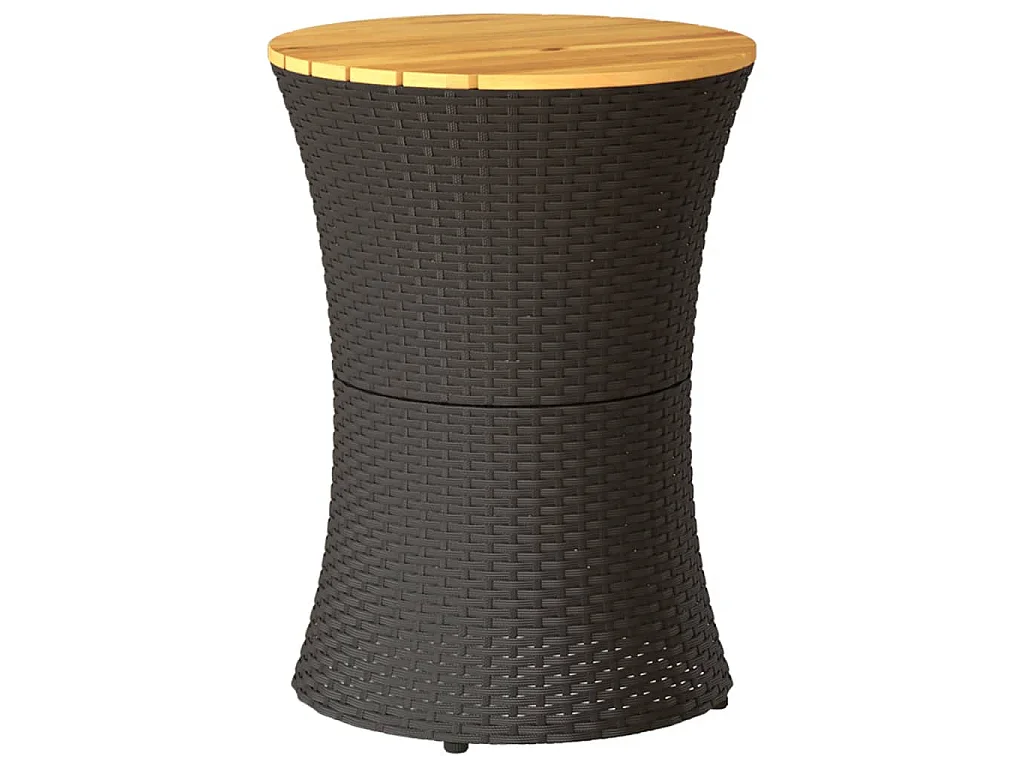 Garten-Beistelltisch Trommelform Schwarz Poly Rattan Massivholz