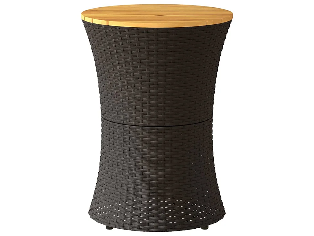 Garten-Beistelltisch Trommelform Schwarz Poly Rattan Massivholz