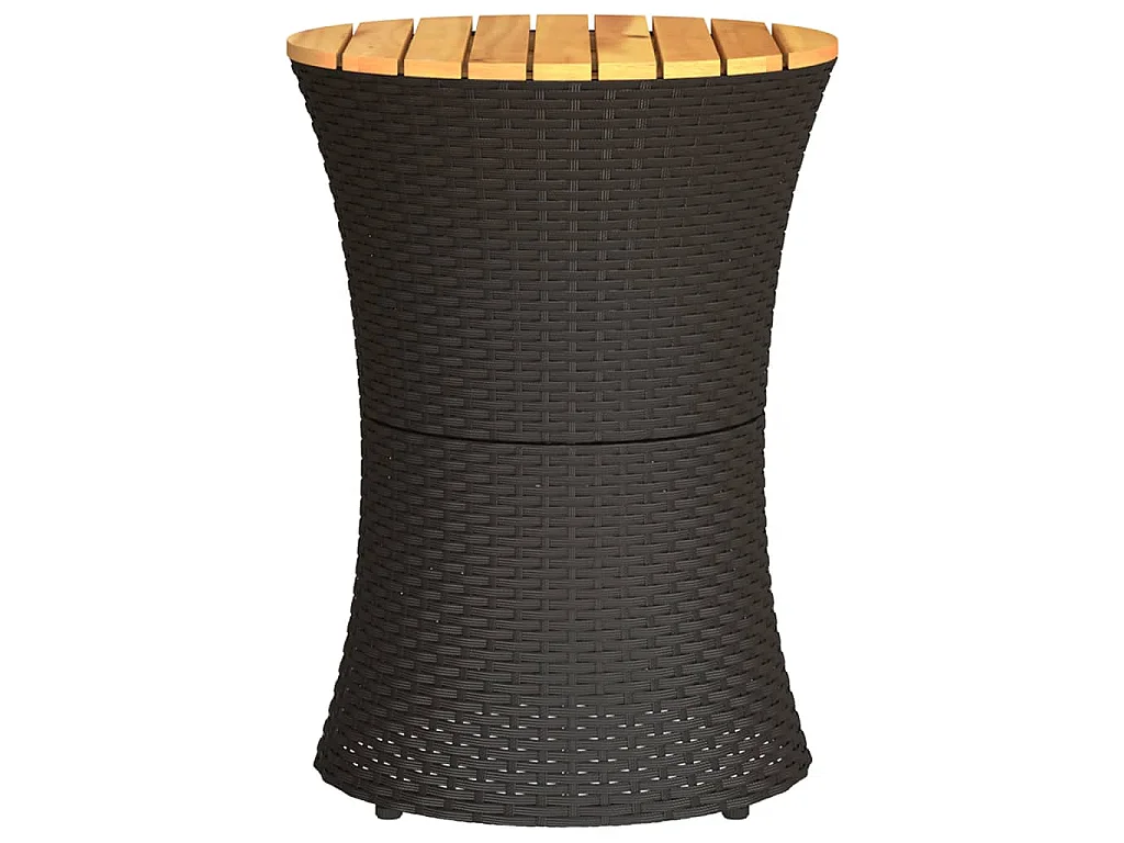 Garten-Beistelltisch Trommelform Schwarz Poly Rattan Massivholz