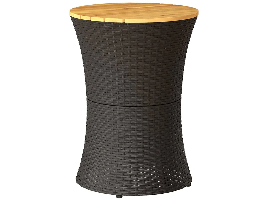 Garten-Beistelltisch Trommelform Schwarz Poly Rattan Massivholz