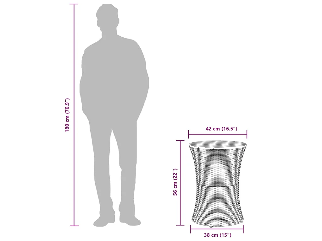 Garten-Beistelltisch Trommelform Schwarz Poly Rattan Massivholz