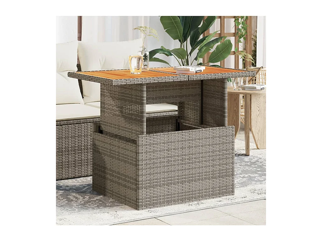 Table de jardin gris 100x55x73 cm résine tressée et bois acacia