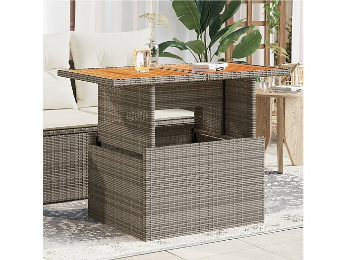 vidaXL Tuintafel 55x55x37 cm poly rattan en acaciahout zwart, tuin tafel, tuin salontafel, buiten bijzettafel, bijzettafel, bijzettafeltje